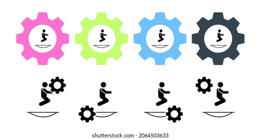 Man trampoline jump vector icon in gear set illustration for ui and ux, website or mobile application