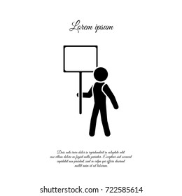 Man with transparency icon. Man holds a large poster in his hand