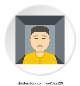 Man trapped in a box icon in flat circle isolated on white background vector illustration for web