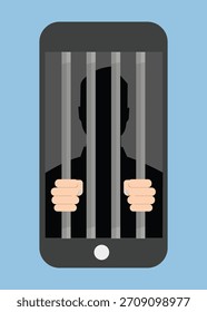 Un hombre atrapado dentro de un teléfono inteligente. silueta Imagen de un hombre