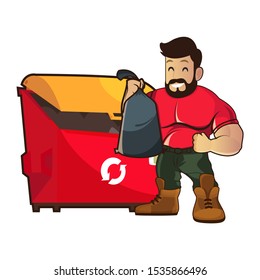 a man and trash bag vector 