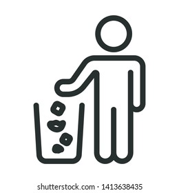 man and trash bin - minimal line web icon. simple vector illustration. concept for infographic, website or app.