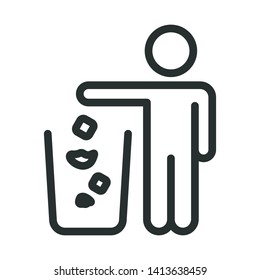 man and trash bin - minimal line web icon. simple vector illustration. concept for infographic, website or app.