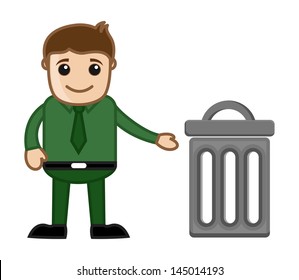 Man with Trash Bin Vector Illustration