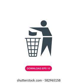 Man and trash box icon vector