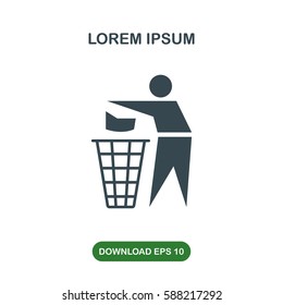 Man and trash box icon vector