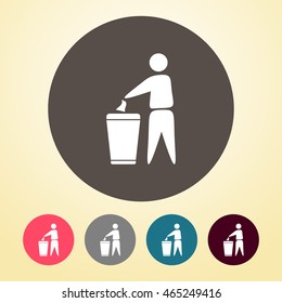 Man With Trash Can Icon in round shape.