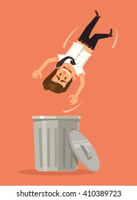 Man in trash. Vector flat cartoon illustration