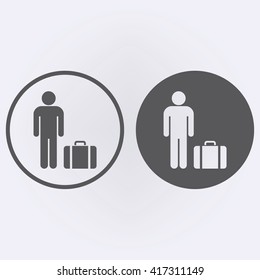 Man with travel bag icon in circle . Vector illustration