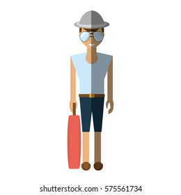 man with travel bag icon, vector illustration image