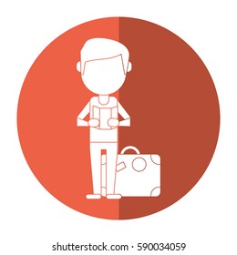 man with travel bag and map shadow
