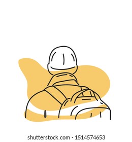 Man with Travel Bag Outline Vector Illustration