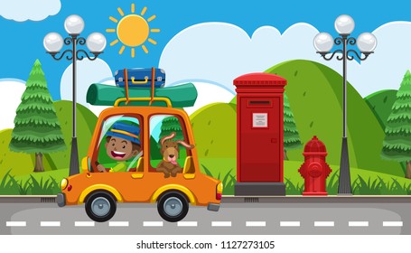 A Man Travel with Dog illustration
