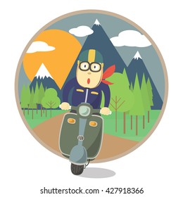 Man travel with motorcycle and riding motorcycle on the road