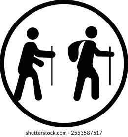 Man Travel With The Walking Stick icon. people hiking in silhouette style, Summer camping hiking canoe mountains. isolated on transparent background, used for Travel and Adventure, hiking Icons