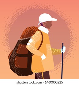 man traveler with backpack, avatar character
