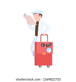Man traveler with backpack and hat