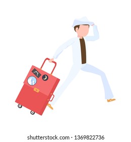 Man traveler with backpack and hat