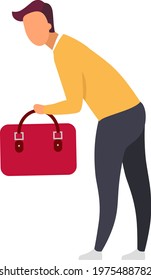 Man traveler with carry-on bag flat color vector faceless character. Business journey. Male passenger with hand baggage isolated cartoon illustration for web graphic design and animation