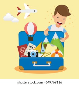 Man Traveler. Concept Travel Vector Illustration Flat Style.