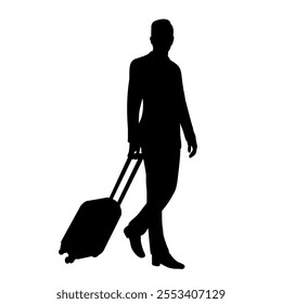 man traveler with suitcase silhouette, vector