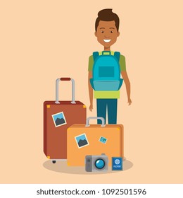 man traveler with suitcases characters