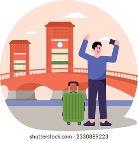A Man Traveling To Ampera Bridge Illustration svg