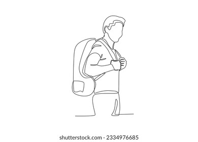 A man traveling with a backpack. World tourism day one-line drawing