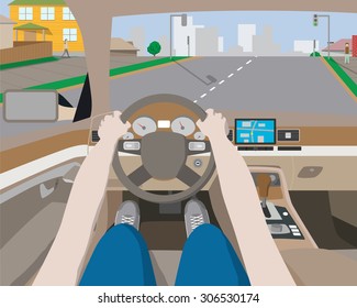 A man traveling by car to rest of the city on the navigator. Vector illustration