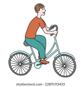 Man traveling on bike, healthy and sport lifestyle concept, doodle style vector