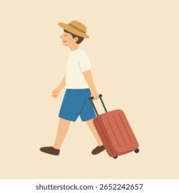 Man Traveling with Suitcase – Flat Vector Illustration