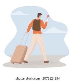 man traveling weekend trip adventure illustration