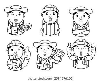 man traveller cartoon character line art