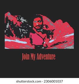 Hombre, viajero o explorador de pie sobre la montaña. Concepto de descubrimiento, exploración, caminatas, turismo de aventura y viajes. 