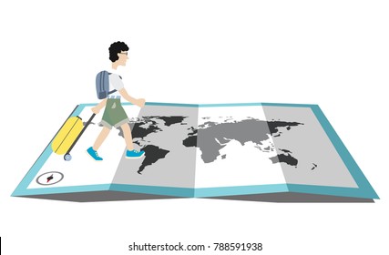 man travelling with map