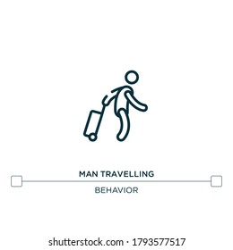 man travelling vector line icon. Simple element illustration. man travelling outline icon from behavior concept. Can be used for web and mobile
