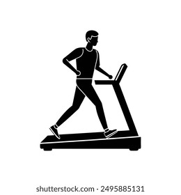 Man treadmill black silhouette vector, perfect for fitness designs and gym illustrations.