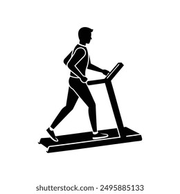 Man treadmill black silhouette vector, perfect for fitness designs and gym illustrations.