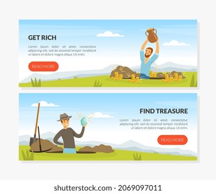 Man Treasure Hunter In Search of Gold and Precious Jewel Vector Template