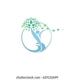 Man with a tree in the circle. Logo for yoga, financial company