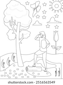 Man And Tree Coloring Page For Kids.