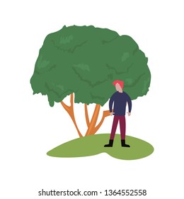man with tree landscape