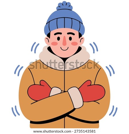 Man trembling from cold temperature shivering isolated vector illustration on white background