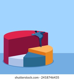 man versucht die größte Kuchenkarte zu besteigen, eine Metapher für Marktanteile. Einfache flache konzeptionelle Illustration.