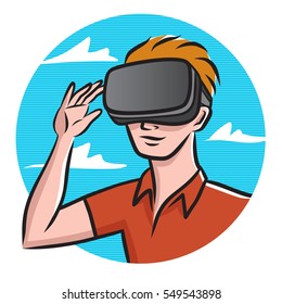 A man tries out a pair of virtual reality glasses.
