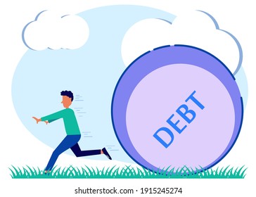 A man tries to run from the huge debt that continues to chase him. The concept of credit slavery. Vector illustration of flat style.
