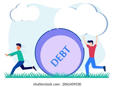 A man tries to run from the huge debt that continues to chase him. The concept of credit slavery. Vector illustration of flat style.