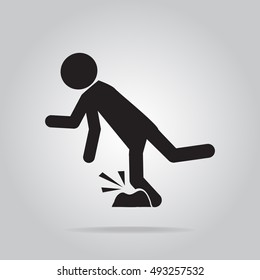 Man tripping over on floor, person injury symbol illustration