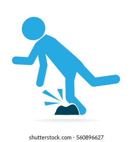 Man tripping over on floor, person injury symbol illustration