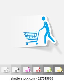 man with trolley paper sticker with shadow. Vector illustration